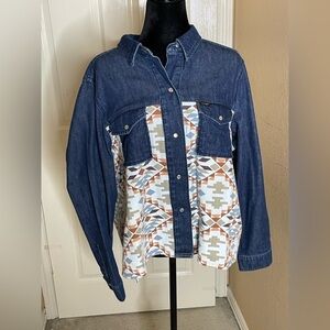 Wrangler Rodeo Flannel Pearl Snap Jean Jacket Size XL​​​​​​​​​​​​